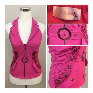 Oh Yes Pink Halter Top Full Zip Medium Sexy Style